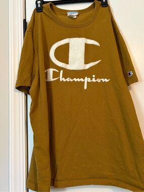 Champion Crewneck T-Shirt in Mustard with White Logo Tag